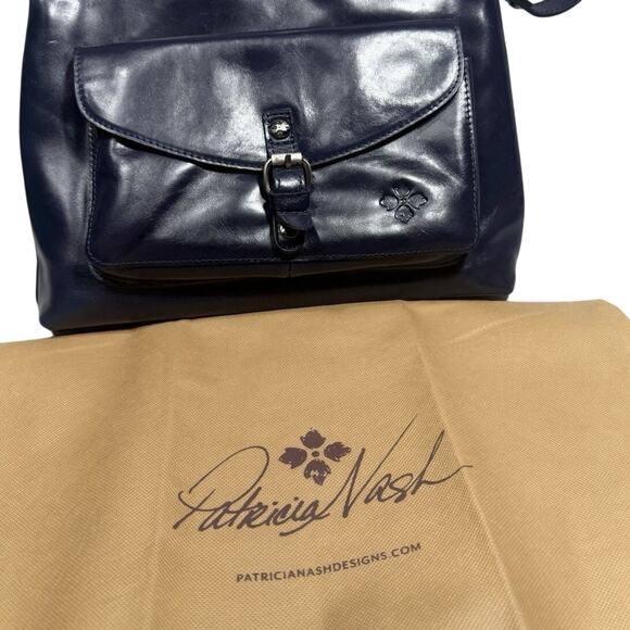 PATRICIA NASH Purse Kirby leather front pocket vintage large crossbody NAVY EUC - Picture 1 of 16